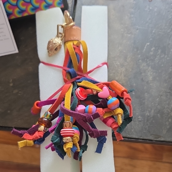 Kurt Geiger Multicolor Tassel Bag Charm/Keyring w/ Gold Hardware & Eagle Head - Picture 2 of 3